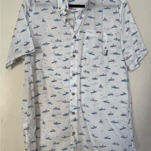 Eddie Bauer White and Blue Patterned Casual Shirt